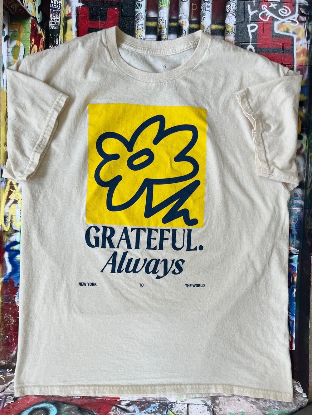 Grateful Always Men’s Graphic Tee - Cream with Yellow & Navy